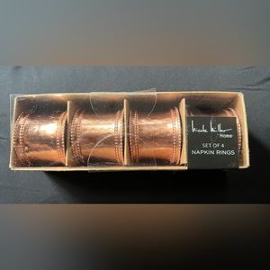 NWT Nicole Miller Home Copper / Rose Gold Napkin Ring Set